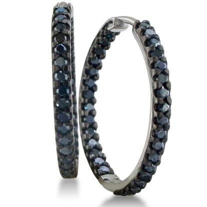 Black Diamond Earrings: 1ct Inside Out Black Diamond Hoop Earrings in Sterling Silver