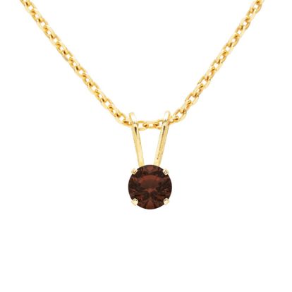 1/8 Carat Garnet Solitaire Necklace In Yellow Gold With Free Chain