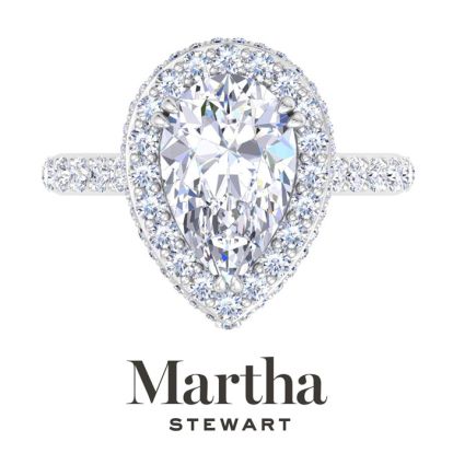 Martha Stewart 4 Carat Pear Shape Lab Grown Diamond Hidden Halo Engagement Ring In Sterling Silver