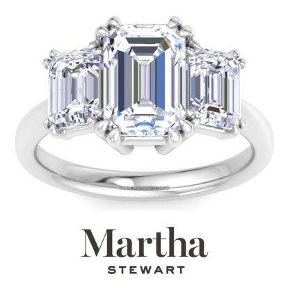Martha Stewart 5 Carat Emerald Cut Lab Grown Diamond Three Stone Engagement Ring In Sterling Silver