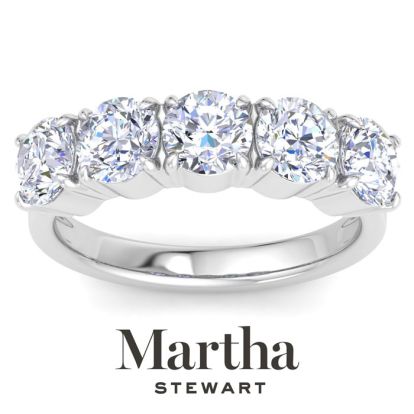 Martha Stewart 3 Carat Round Lab Grown Diamond Five Stone Engagement Ring In Sterling Silver