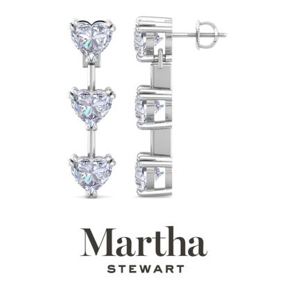 Martha Stewart 5 Carat Heart Shape Lab Grown Diamond Drop Earrings In Sterling Silver