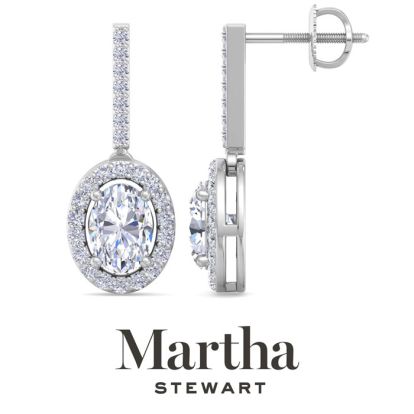 Martha Stewart 2 1/2 Carat Oval Shape Lab Grown Diamond Drop Earrings In Sterling Silver
