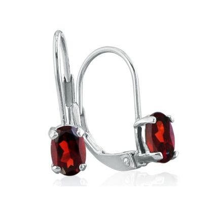 Garnet Earrings: Garnet Jewelry: 1 1/5 Carat Oval Shape Garnet Leverback Earrings In 14 Karat White Gold