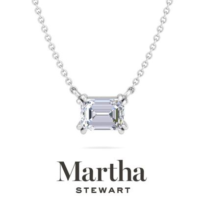 Martha Stewart 1 Carat Emerald Cut Lab Grown Diamond Solitaire Necklace In Sterling Silver