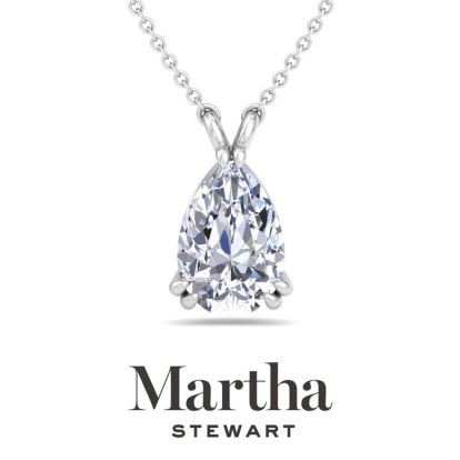 Martha Stewart 2 Carat Pear Shape Lab Grown Diamond Solitaire Necklace In Sterling Silver