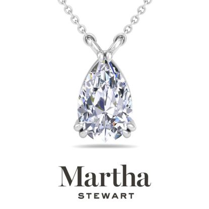 Martha Stewart 3 Carat Pear Shape Lab Grown Diamond Solitaire Necklace In Sterling Silver