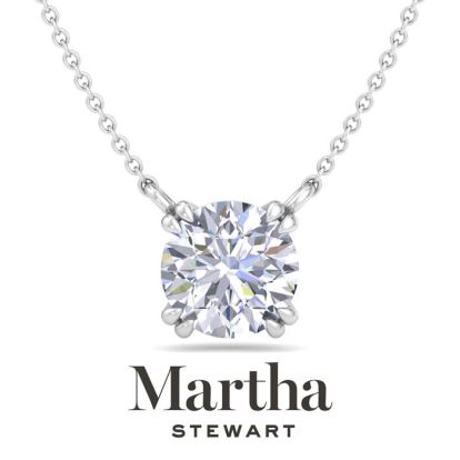 Martha Stewart 3 Carat Round Shape Lab Grown Diamond Solitaire Necklace In Sterling Silver