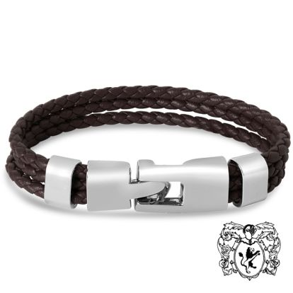 Bruno Magli Mens Three Strand Braided Leather Bracelet, Mahogany