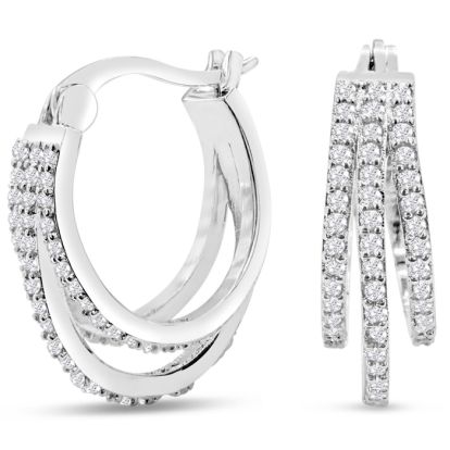 1/2 Carat Triple Moissanite Hoop Earrings In Platinum Overlay