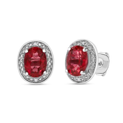 3 Carat Ruby and Diamond Halo Stud Earrings