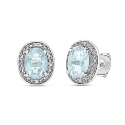 3 Carat Aquamarine and Diamond Halo Stud Earrings
