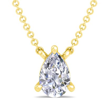 1/2 Carat Pear Shape Lab Grown Diamond Solitaire Necklace In 14K Yellow Gold Over Sterling Silver