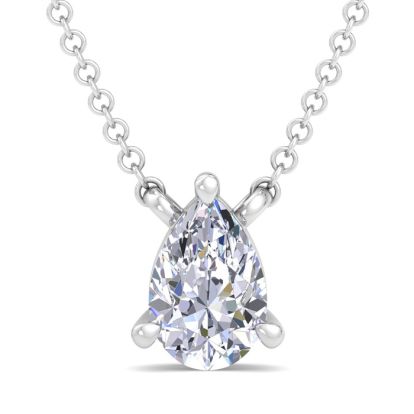 1/2 Carat Pear Shape Lab Grown Diamond Solitaire Necklace In Sterling Silver
