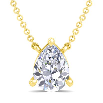 1 Carat Pear Shape Lab Grown Diamond Solitaire Necklace In 14 Karat Yellow Gold