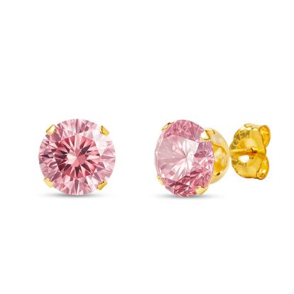 1 Carat Pink Moissanite Stud Earrings In Yellow Gold