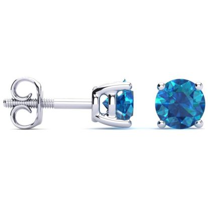 Estate Jewelry 3/4 Carat Blue Diamond Stud Earrings In 14 Karat White Gold