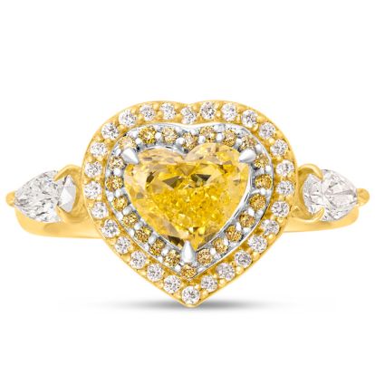 Estate Jewelry 1 1/2 Carat Fancy Yellow Lab Grown Diamond Heart Shape Engagement Ring In 14K Yellow Gold, Size 7