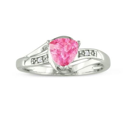 Estate Jewelry 3/4ct Trillion Created Pink Sapphire and Diamond Ring In Sterling Silver, Size 4