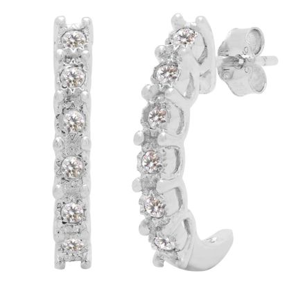 Estate Jewelry 1/4 Carat Natural Diamond J Hoop Earrings In Sterling Silver G-H, I2-I3