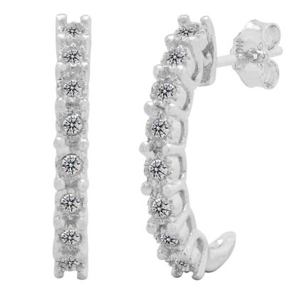 Estate Jewelry 1/4 Carat Natural Diamond J Hoop Earrings In Sterling Silver G-H, I2-I3