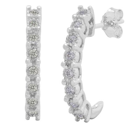 Estate Jewelry 1/4 Carat Natural Diamond J Hoop Earrings In Sterling Silver J-K, I2-I3