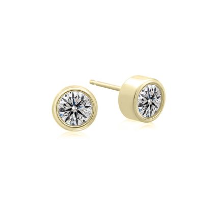 1/3 Carat Bezel Set Diamond Stud Earrings Crafted In 14 Karat Yellow Gold
