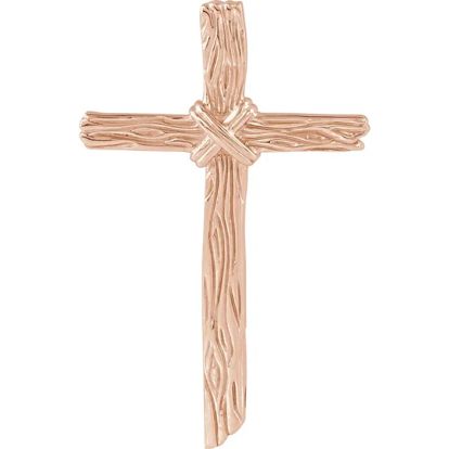 14K Rose Gold Woodgrain Cross Pendant