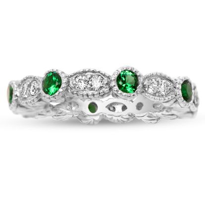 Estate Jewelry Green & White Zirconia 24-Stone Eternity Scalloped Ring, Size 6.