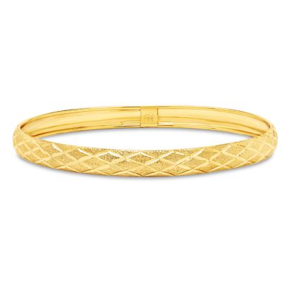 10 Karat Yellow Gold Flexible Diamond Cut Bangle Bracelet, 7 Inches