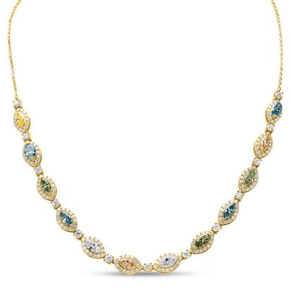 Estate Jewelry 8 1/2 Multi Color Lab Grown Diamond Necklace in 14K Yellow Gold, 16 Inches