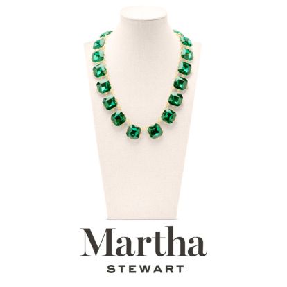 Martha Stewart Cushion Crystal Statement Necklace, Green