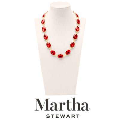Martha Stewart Oval Crystal Statement Necklace, Red