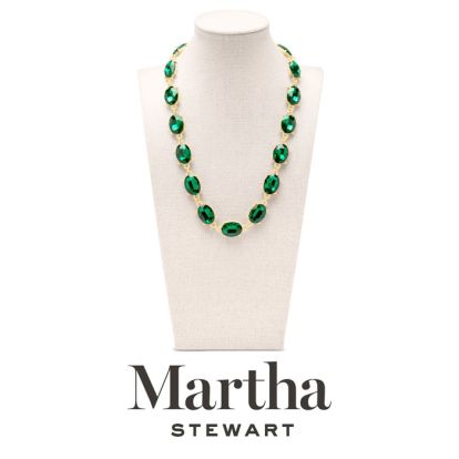 Martha Stewart Oval Crystal Statement Necklace, Green