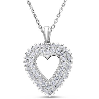 Estate Jewelry 3/8 Carat Real Diamond Heart Necklace In Sterling Silver, 18 Inches