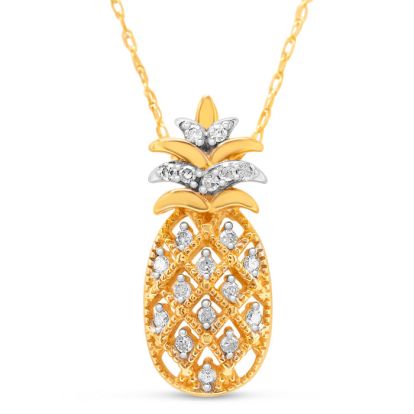 Estate Jewelry 1/6 Carat Diamond Pineapple Necklace In 10K Yellow Gold, 18 Inches