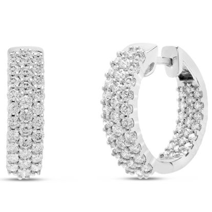 Estate Jewelry 2 Carat Triple Row Diamond Hoop Earrings In 14K White Gold, 1/2 Inch