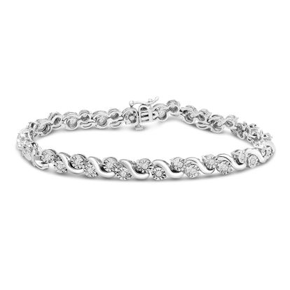 1 Carat Natural Diamond Switl Tennis Bracelet In Sterling Silver, 7 Inches