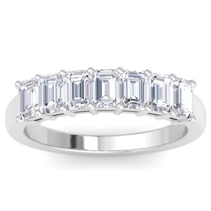 1 Carat Emerald Cut 7 Lab Grown Diamond Anniversary Ring In Sterling Silver