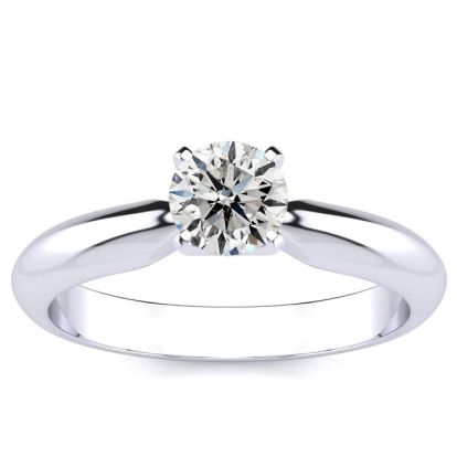 Estate Jewelry 1/2 Carat Natural Diamond Round Engagement Rings In 14 Karat White Gold, Size 7.5