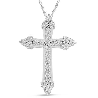 1 Carat Diamond Gothic Cross Necklace In Sterling Silver, 18 Inches