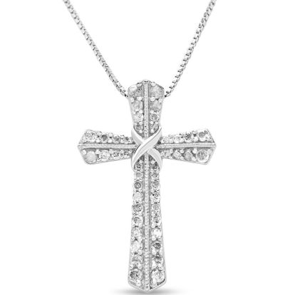 1/2 Carat Diamond Cross Necklace In Sterling Silver, 18 Inches