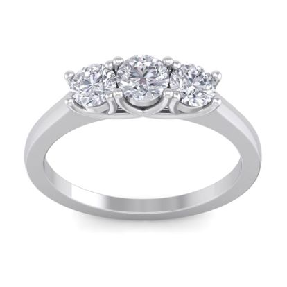 1 Carat Lab Grown Three Diamond Ring In Sterling Silver