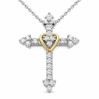 1/4 Carat Lab Grown Diamond Cross and Heart Necklace In Sterling Silver