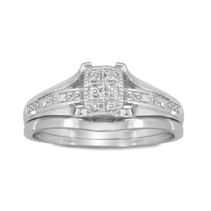 Estate Jewelry 0.05 Carat Natural Pave Diamond Princess Style Engagement Ring In Sterling Silver, Size 6
