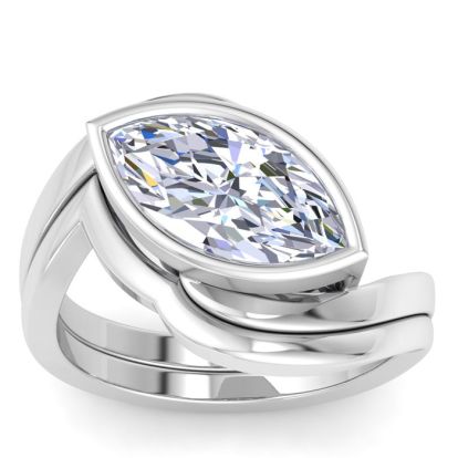 3 Carat Marquise Shape Lab Grown Diamond Ring In Sterling Silver, Solitaire