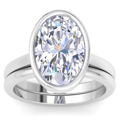 5 Carat Oval Shape Lab Grown Diamond Ring In Sterling Silver, Solitaire