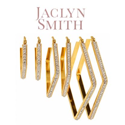 Jaclyn Smith Geometric Crystal Hoop Earrings Set of 3