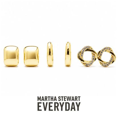 Martha Stewart Everyday Classic Gold Hoop and Stud Earrings Set of 3