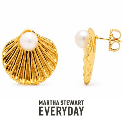 Martha Stewart Everyday Shell Pearl Stud Earrings In Gold